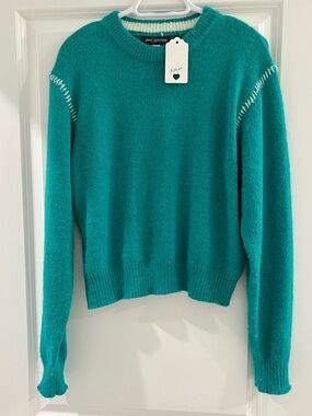 Urban Outfitters Teal Crewneck Sweater with White Stitch Accents